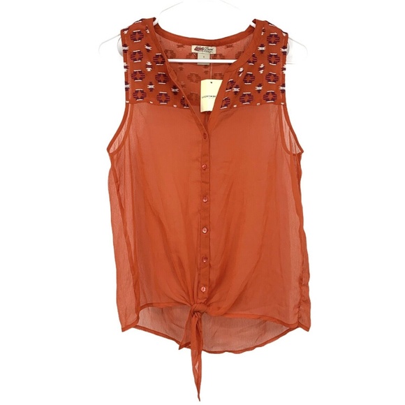 Lucky Brand Tops - Lucky Brand Sheer Embroidered Button Up Tank Top
